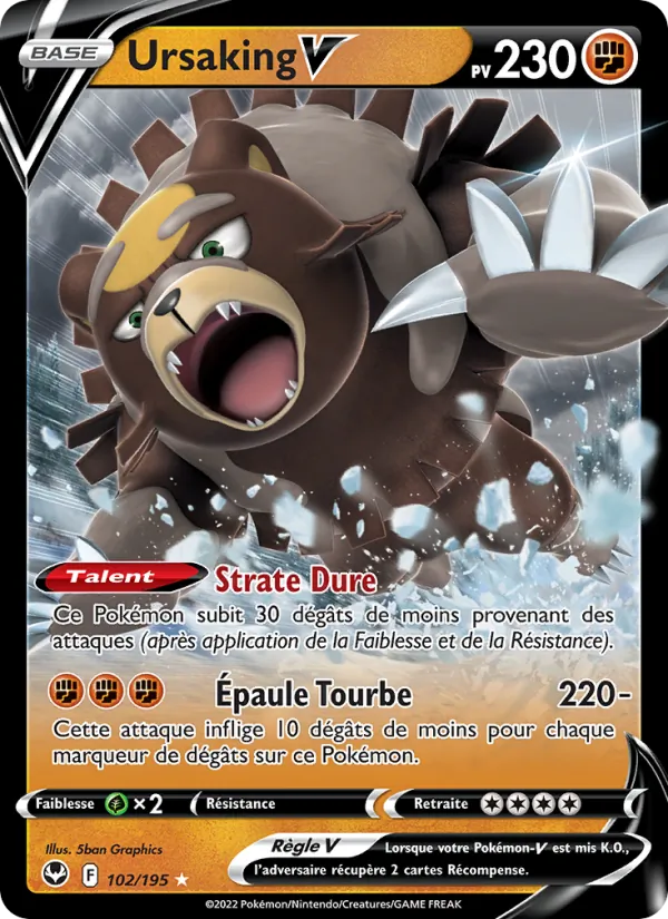 Carte Pokémon Ursaking V 102/195 de l'extension Tempête Argentée