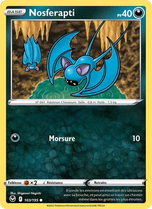 Carte Pokémon Nosferapti 103/195 de l'extension Tempête Argentée