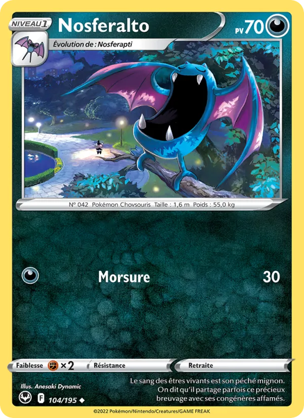 Carte Pokémon Nosferalto 104/195 de l'extension Tempête Argentée