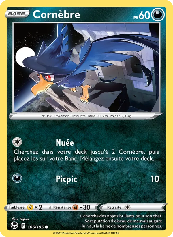 Carte Pokémon Cornèbre 106/195 de l'extension Tempête Argentée