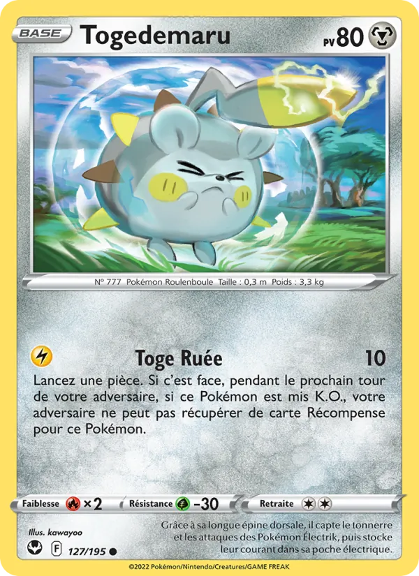 Carte Pokémon Togedemaru 127/195 de l'extension Tempête Argentée