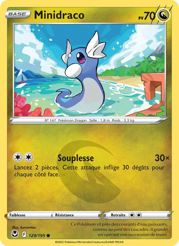 Carte Pokémon Minidraco 129/195 de l'extension Tempête Argentée