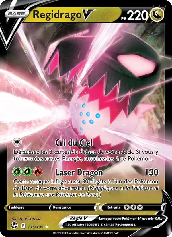 Carte Pokémon Regidrago V 135/195 de l'extension Tempête Argentée