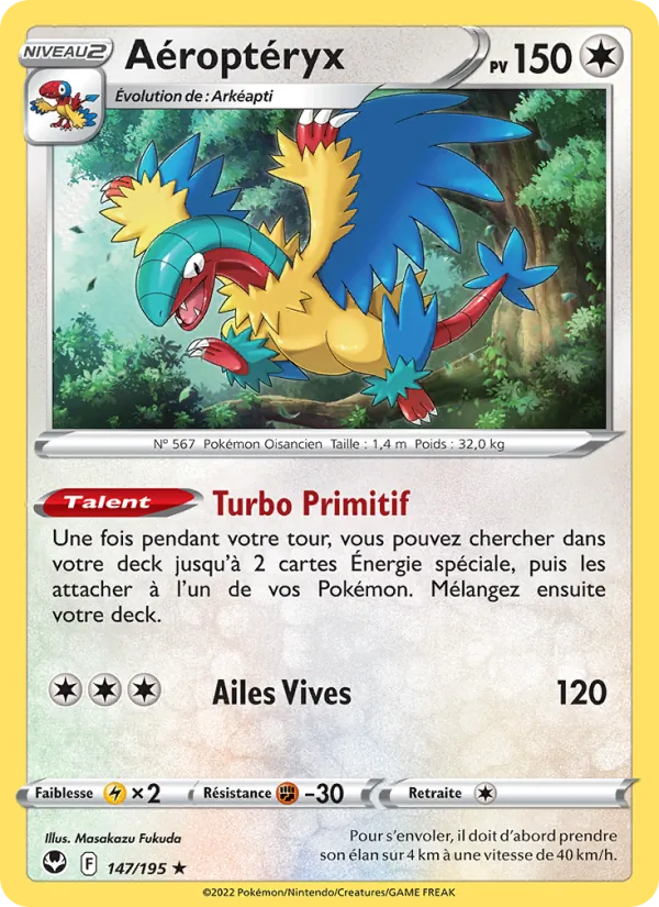Carte Pokémon Aéroptéryx 147/195 de l'extension Tempête Argentée