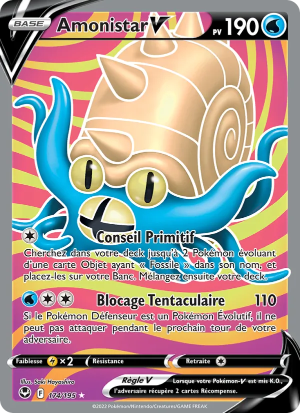 Carte Pokémon Amonistar V 174/195 de l'extension Tempête Argentée