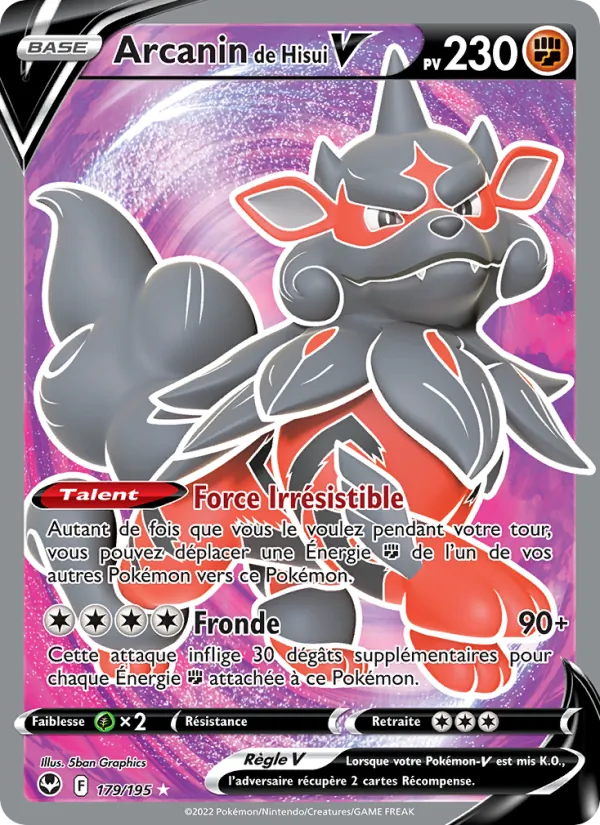 Carte Pokémon Arcanin de Hisui V 179/195 de l'extension Tempête Argentée