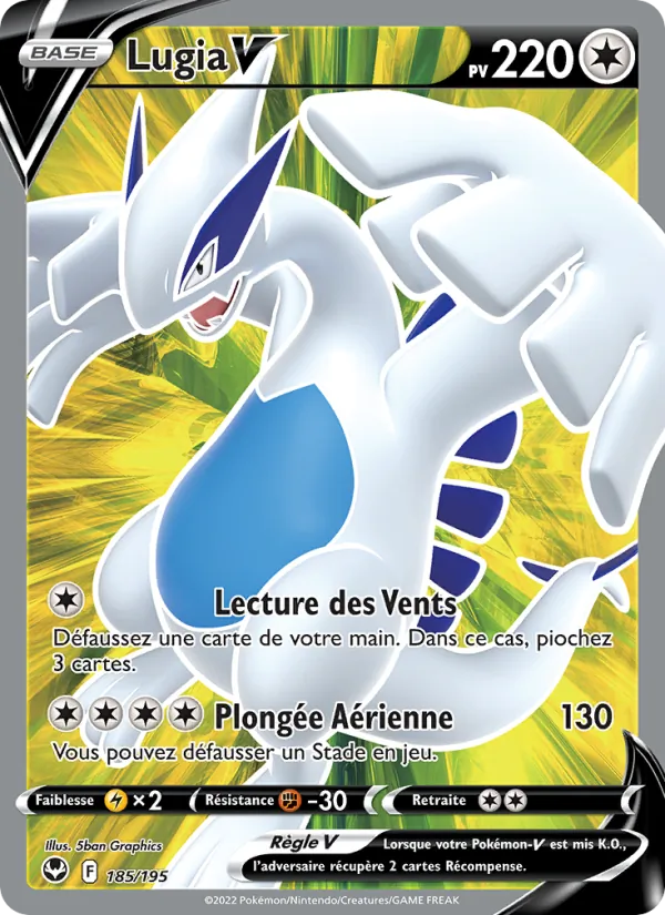 Carte Pokémon Lugia V 185/195 de l'extension Tempête Argentée