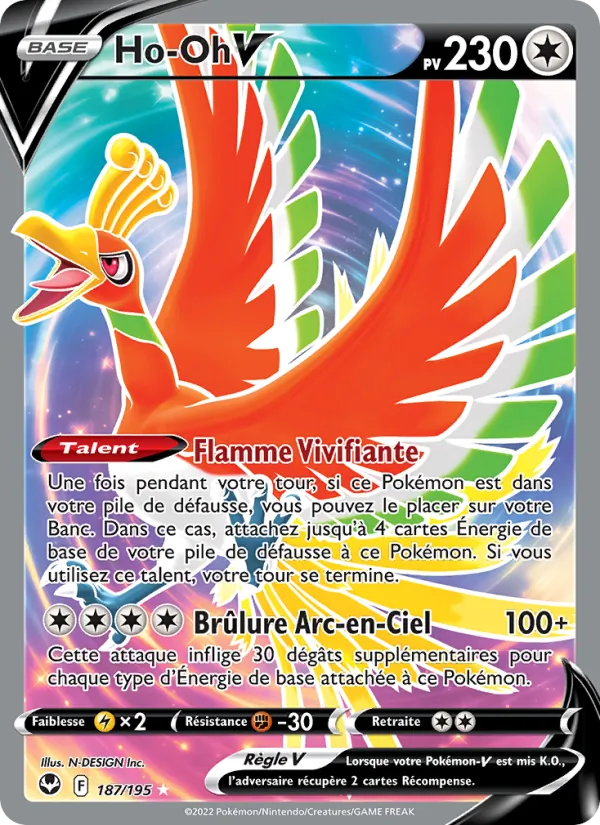 Carte Pokémon Ho-Oh V 187/195 de l'extension Tempête Argentée
