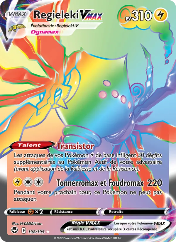 Carte Pokémon Regieleki VMAX 198/195 de l'extension Tempête Argentée