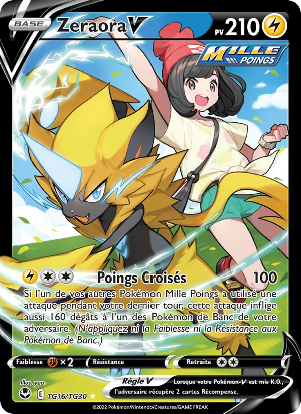 Carte Pokémon Zeraora V TG16/195 de l'extension Tempête Argentée