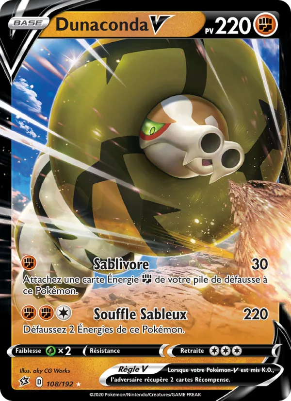 Carte Pokémon Dunaconda V 108/192 de l'extension Clash des Rebelles