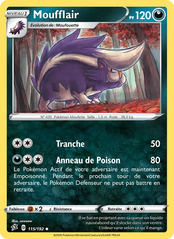 Carte Pokémon Moufflair 115/192 de l'extension Clash des Rebelles