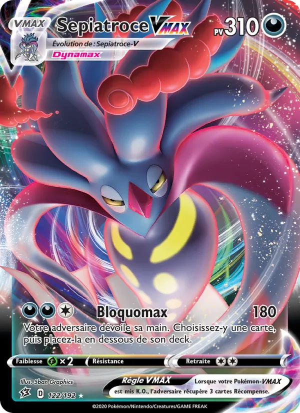 Carte Pokémon Sepiatroce VMAX 122/192 de l'extension Clash des Rebelles