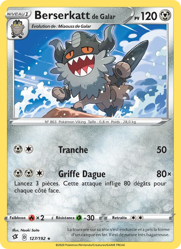 Carte Pokémon Berserkatt de Galar 127/192 de l'extension Clash des Rebelles