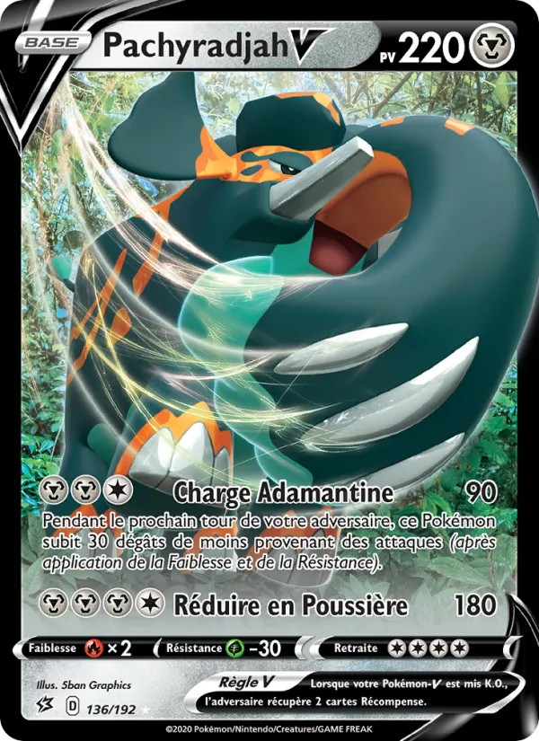 Carte Pokémon Pachyradjah V 136/192 de l'extension Clash des Rebelles