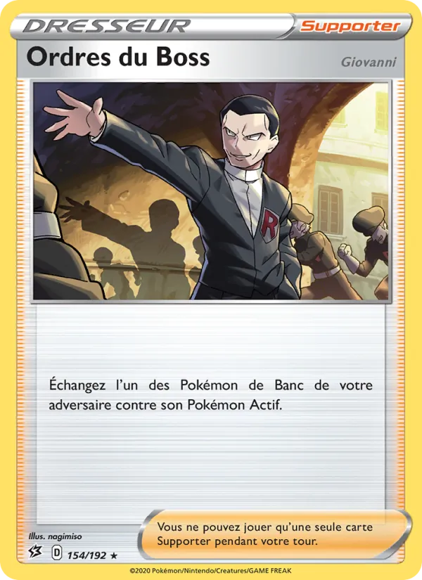 Carte Pokémon Ordres du Boss (Giovanni) 154/192 de l'extension Clash des Rebelles