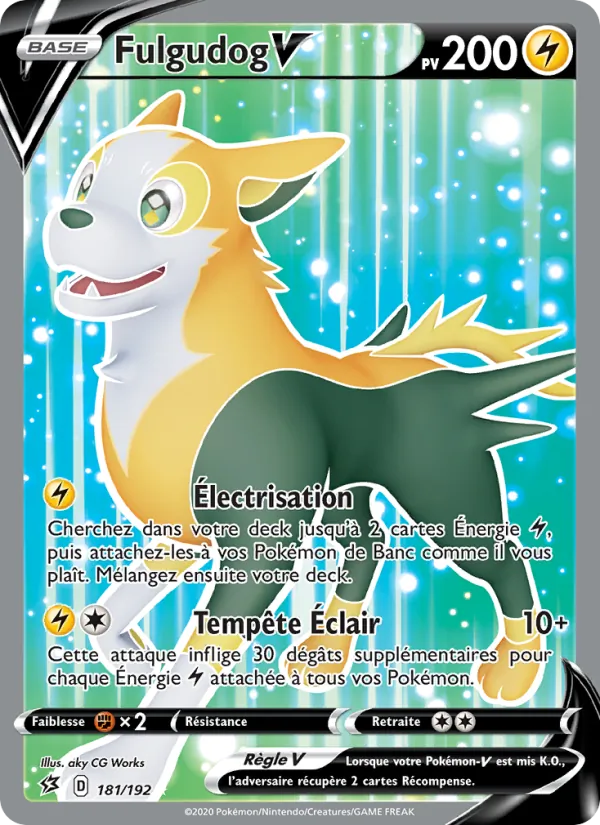 Carte Pokémon Fulgudog V 181/192 de l'extension Clash des Rebelles