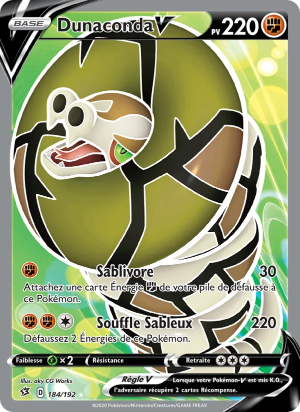 Carte Pokémon Dunaconda V 184/192 de l'extension Clash des Rebelles