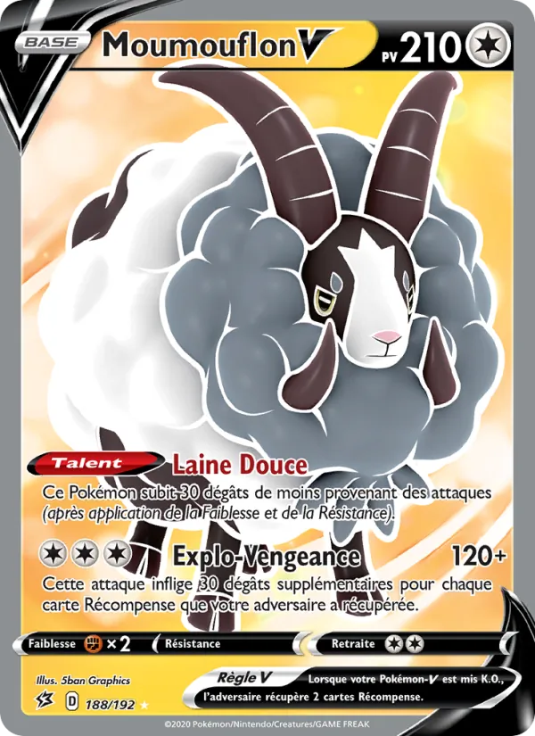 Carte Pokémon Moumouflon V 188/192 de l'extension Clash des Rebelles