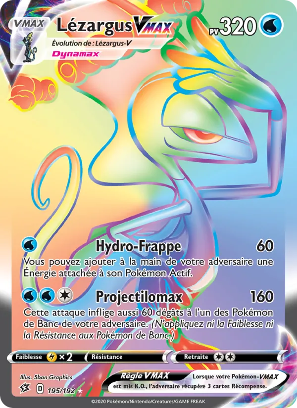 Carte Pokémon Lézargus VMAX 195/192 de l'extension Clash des Rebelles