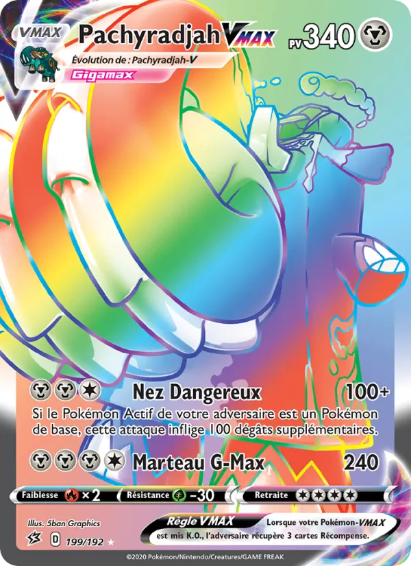 Carte Pokémon Pachyradjah VMAX 199/192 de l'extension Clash des Rebelles