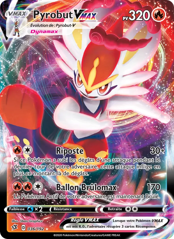 Carte Pokémon Pyrobut VMAX 36/192 de l'extension Clash des Rebelles