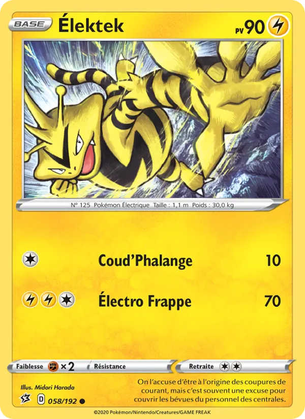 Carte Pokémon Élektek 58/192 de l'extension Clash des Rebelles