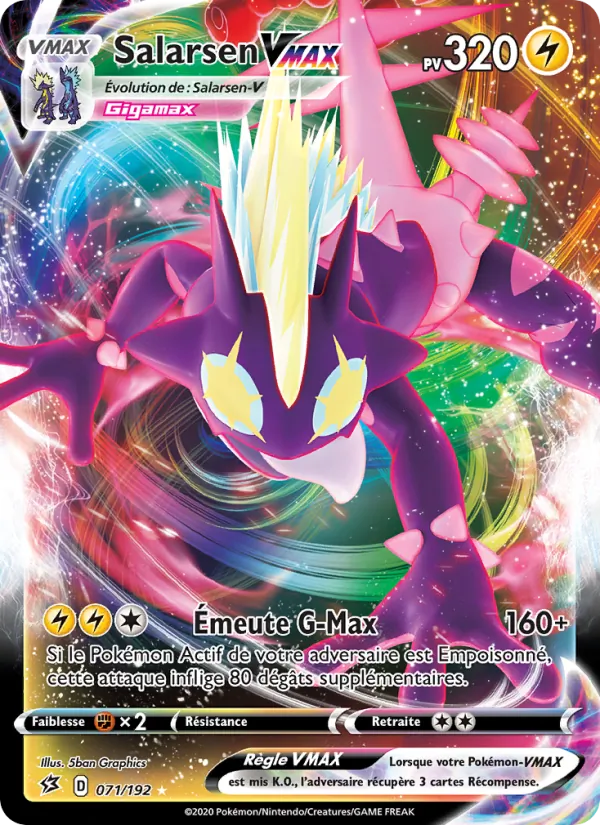 Carte Pokémon Salarsen VMAX 71/192 de l'extension Clash des Rebelles