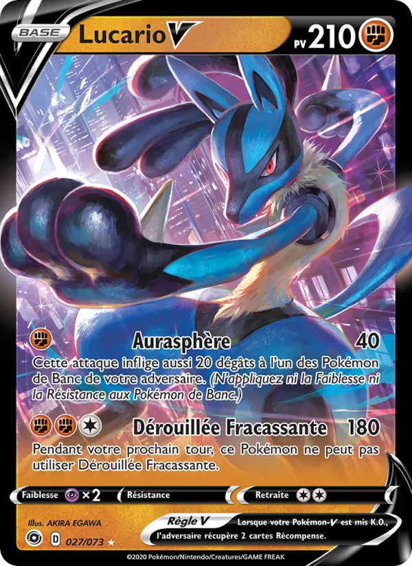 Carte Pokémon Lucario V 27/73 de l'extension La Voie du Maître
