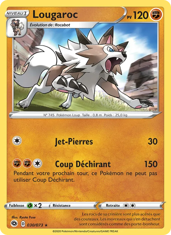 Carte Pokémon Lougaroc 30/73 de l'extension La Voie du Maître