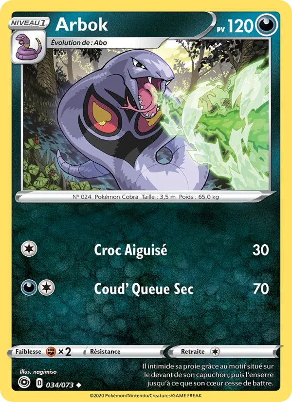 Carte Pokémon Arbok 34/73 de l'extension La Voie du Maître