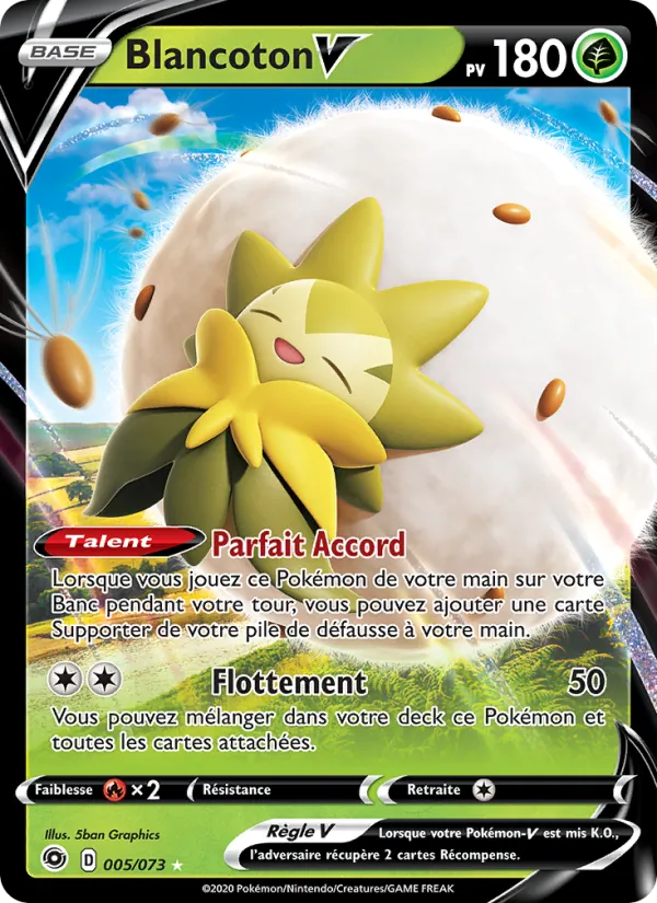 Carte Pokémon Blancoton V 5/73 de l'extension La Voie du Maître