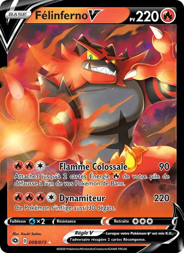 Carte Pokémon Félinferno V 8/73 de l'extension La Voie du Maître