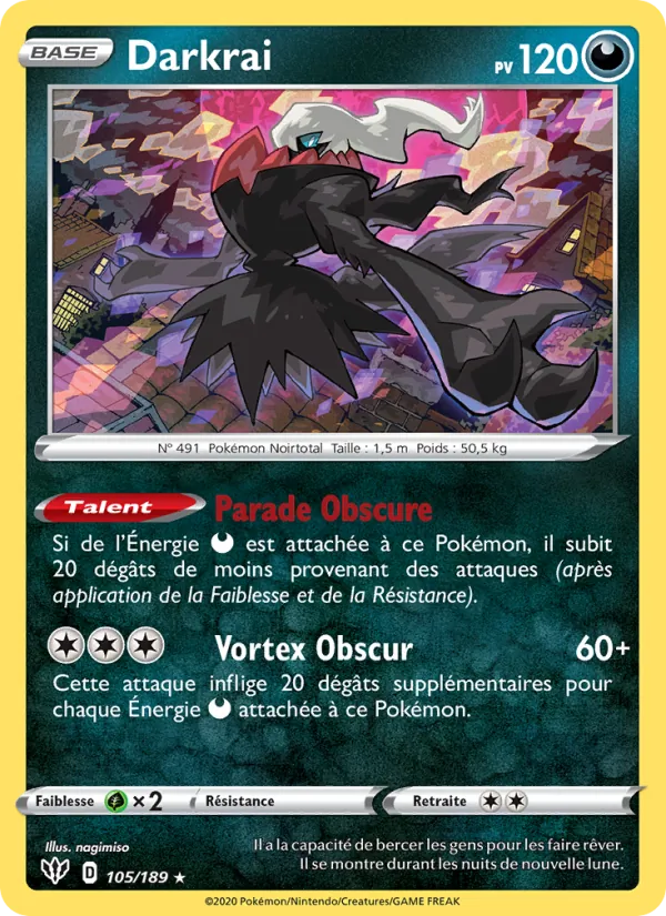 Carte Pokémon Darkrai 105/189 de l'extension Ténèbres Embrasées