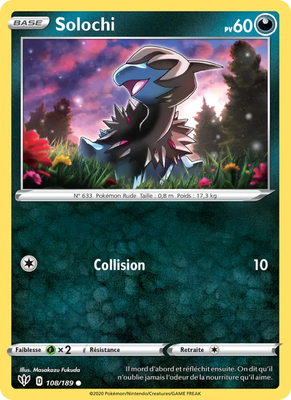 Carte Pokémon Solochi 108/189 de l'extension Ténèbres Embrasées