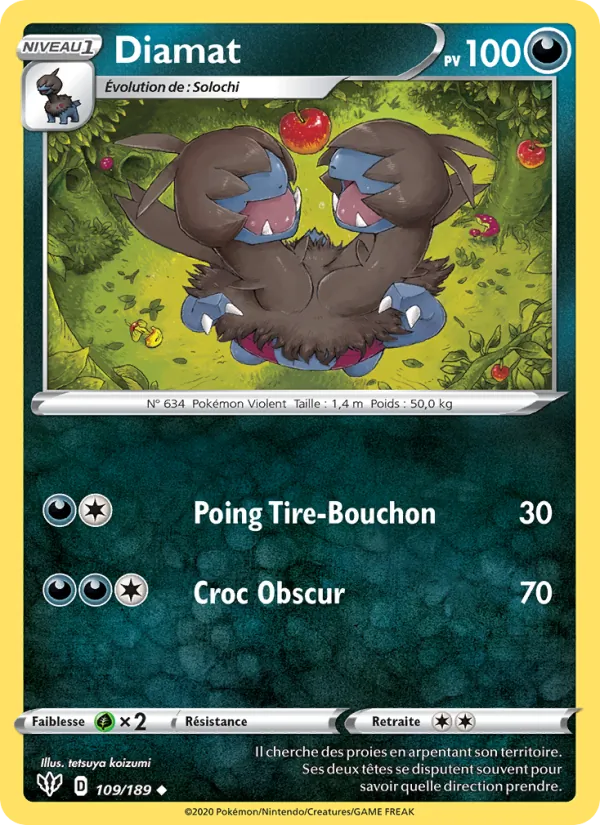 Carte Pokémon Diamat 109/189 de l'extension Ténèbres Embrasées
