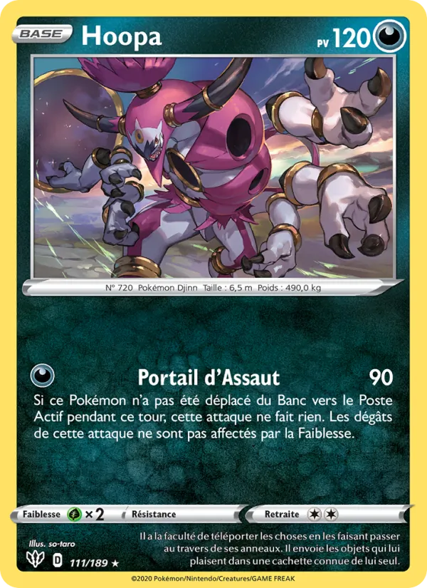Carte Pokémon Hoopa 111/189 de l'extension Ténèbres Embrasées