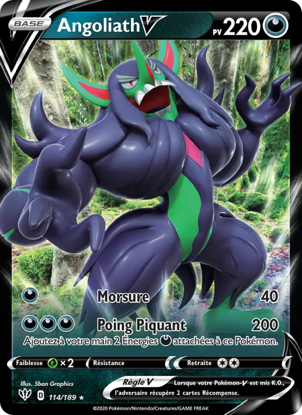 Carte Pokémon Angoliath V 114/189 de l'extension Ténèbres Embrasées