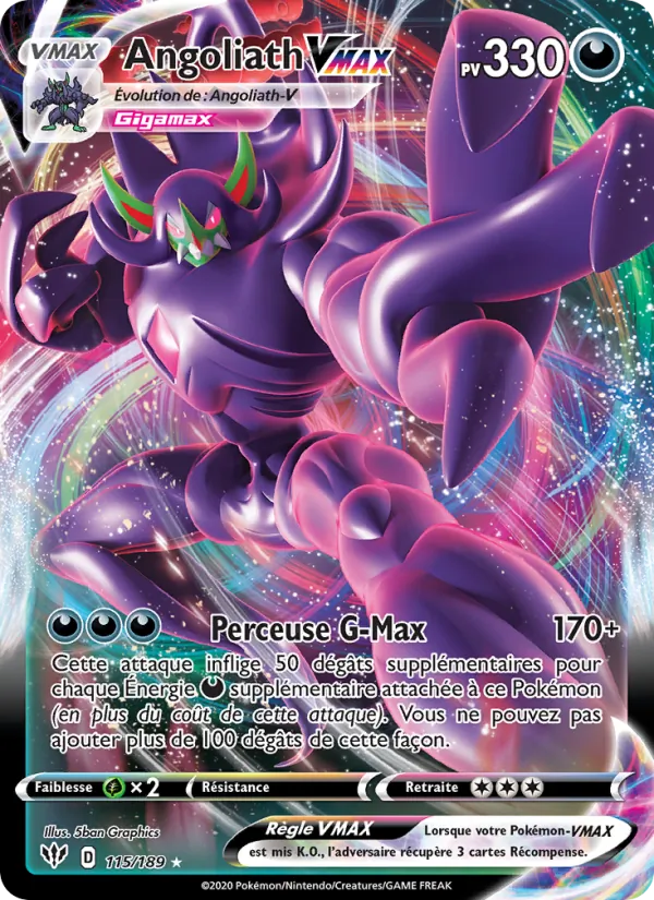 Carte Pokémon Angoliath VMAX 115/189 de l'extension Ténèbres Embrasées