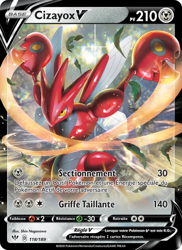 Carte Pokémon Cizayox V 118/189 de l'extension Ténèbres Embrasées