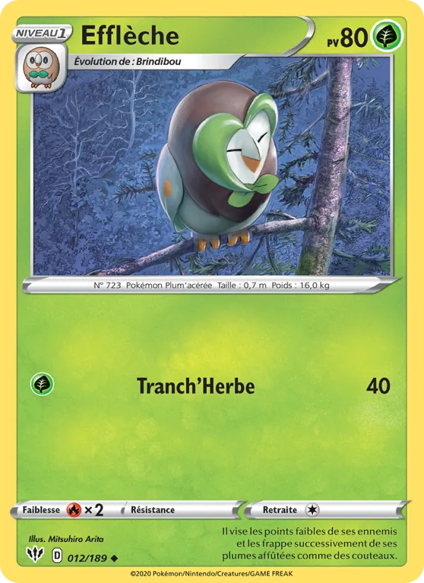 Carte Pokémon Efflèche 12/189 de l'extension Ténèbres Embrasées