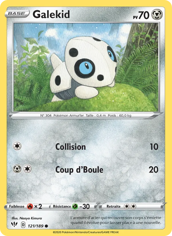 Carte Pokémon Galekid 121/189 de l'extension Ténèbres Embrasées