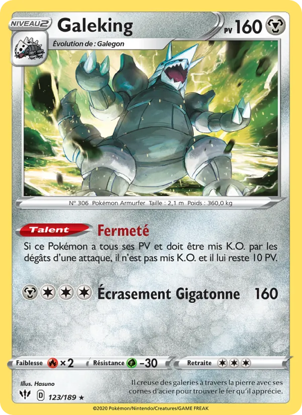 Carte Pokémon Galeking 123/189 de l'extension Ténèbres Embrasées