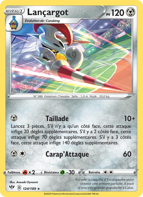 Carte Pokémon Lançargot 124/189 de l'extension Ténèbres Embrasées
