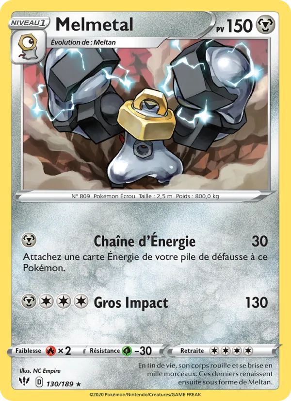 Carte Pokémon Melmetal 130/189 de l'extension Ténèbres Embrasées