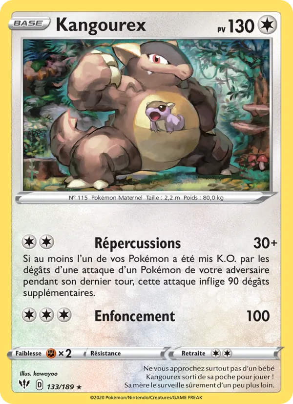 Carte Pokémon Kangourex 133/189 de l'extension Ténèbres Embrasées