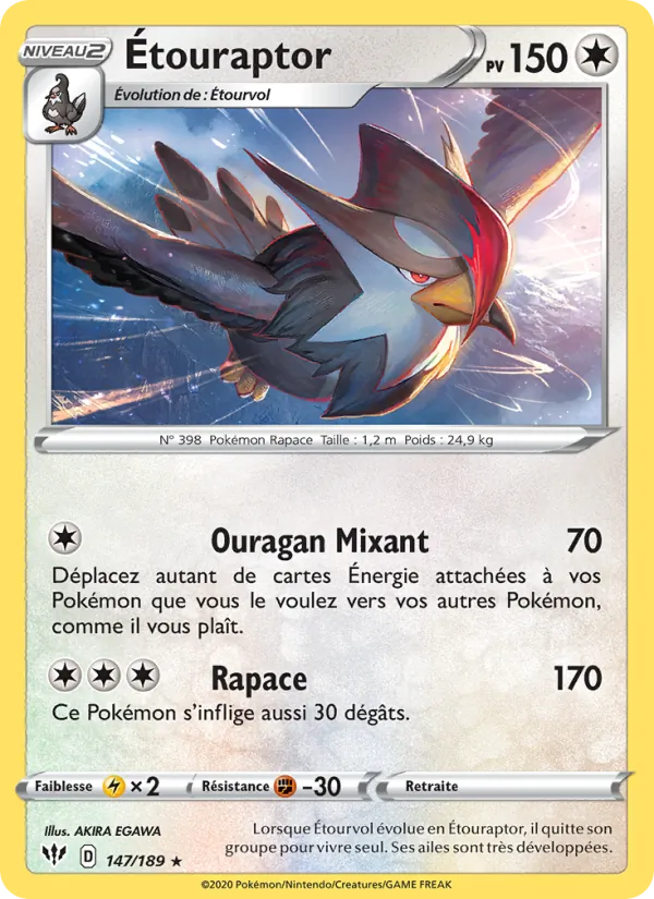 Carte Pokémon Étouraptor 147/189 de l'extension Ténèbres Embrasées