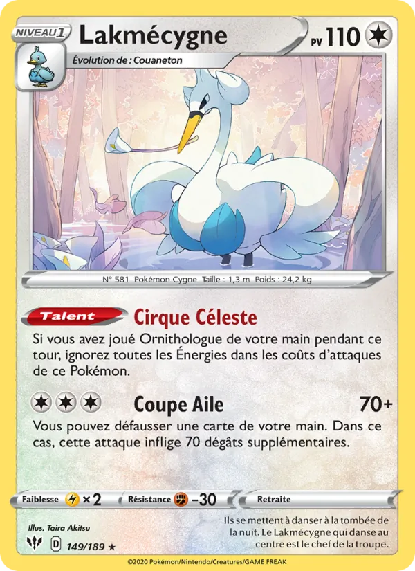 Carte Pokémon Lakmécygne 149/189 de l'extension Ténèbres Embrasées