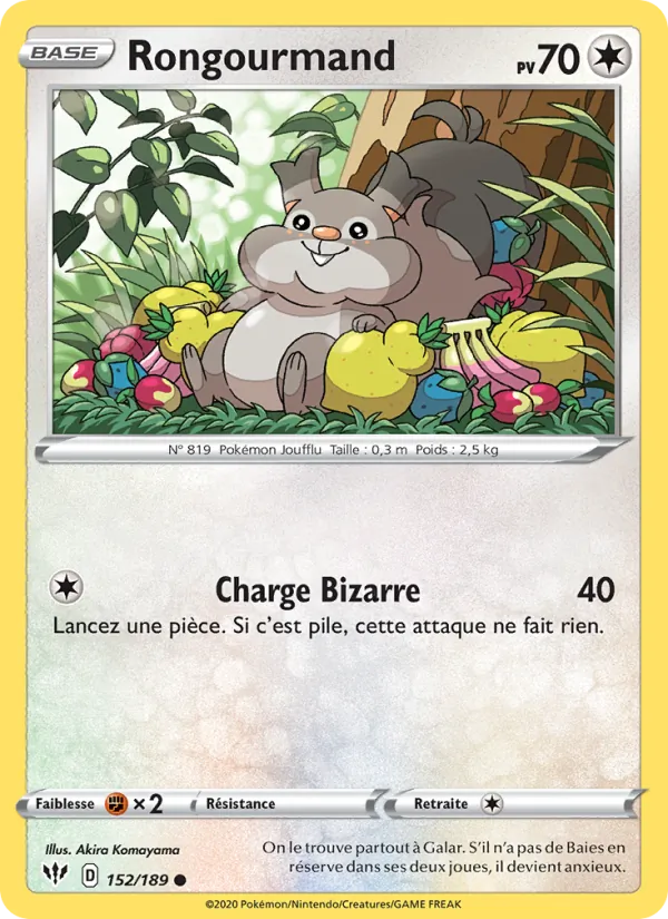Carte Pokémon Rongourmand 152/189 de l'extension Ténèbres Embrasées