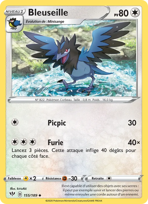 Carte Pokémon Bleuseille 155/189 de l'extension Ténèbres Embrasées